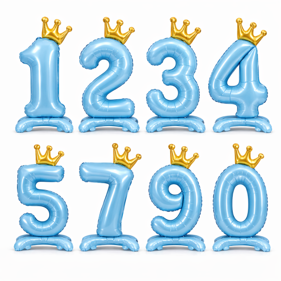 Folijski baloni brojevi - plavi sa krunom 